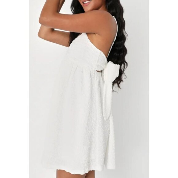 Sweetie Status White Crinkle Sleeveless Tie-Back Babydoll Dress size Small - Picture 3 of 15